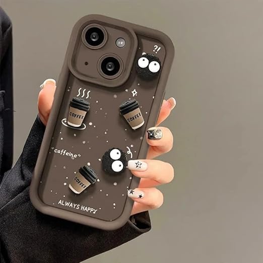 Back Silicone Case Compatible with iPhone 13 / 14 – Cute Fun Cartoon 3D Ball Coffee