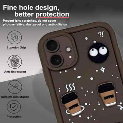 Back Silicone Case Compatible with iPhone 13 / 14 – Cute Fun Cartoon 3D Ball Coffee