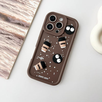 Back Silicone Case Compatible with iPhone 13 / 14 – Cute Fun Cartoon 3D Ball Coffee