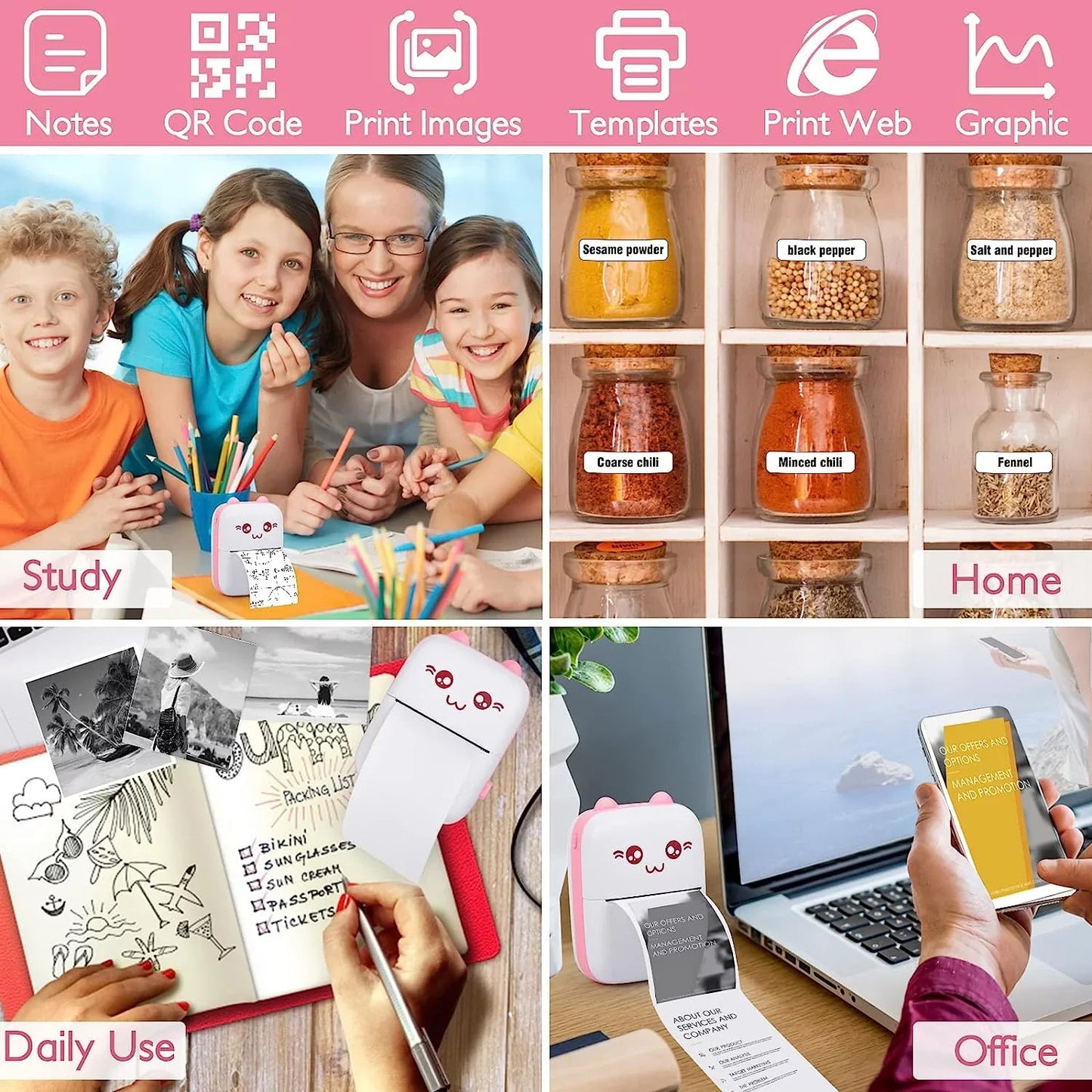 Mini Ink-Free Bluetooth Printer + 3 Free Rolls