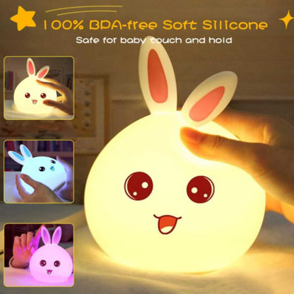 Cute LED Rabbit Lamp, Silicone Dimmable Nursery Nightlight for Kids