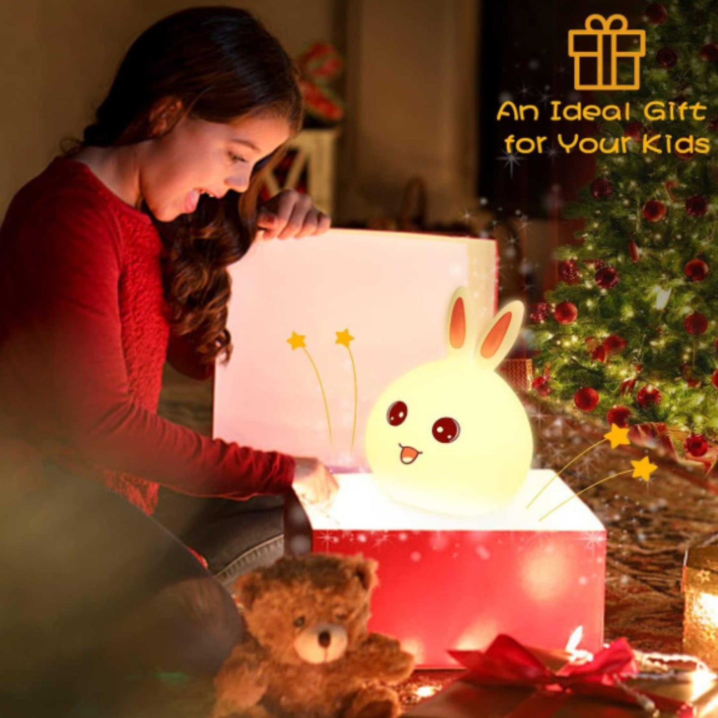 Cute LED Rabbit Lamp, Silicone Dimmable Nursery Nightlight for Kids
