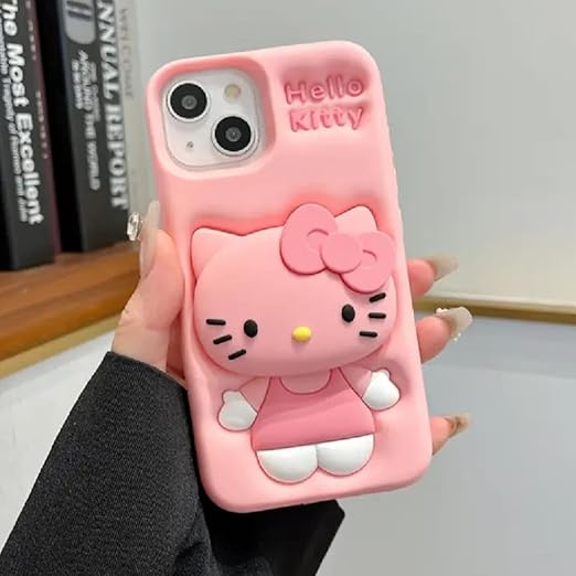Soft Silicone 3D Cartoon Case Compatible with iPhone 13 & iPhone 14 (Pink Cat)