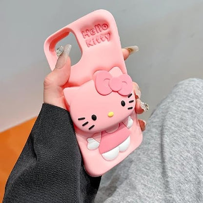 Soft Silicone 3D Cartoon Case Compatible with iPhone 13 & iPhone 14 (Pink Cat)