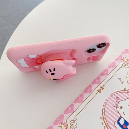 Soft Silicone 3D Cartoon Case Compatible with iPhone 13 & iPhone 14 (Pink Cat)