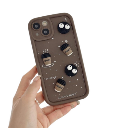 Back Silicone Case Compatible with iPhone 13 / 14 – Cute Fun Cartoon 3D Ball Coffee