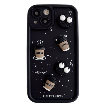 Back Silicone Case Compatible with iPhone 13 / 14 – Cute Fun Cartoon 3D Ball Coffee