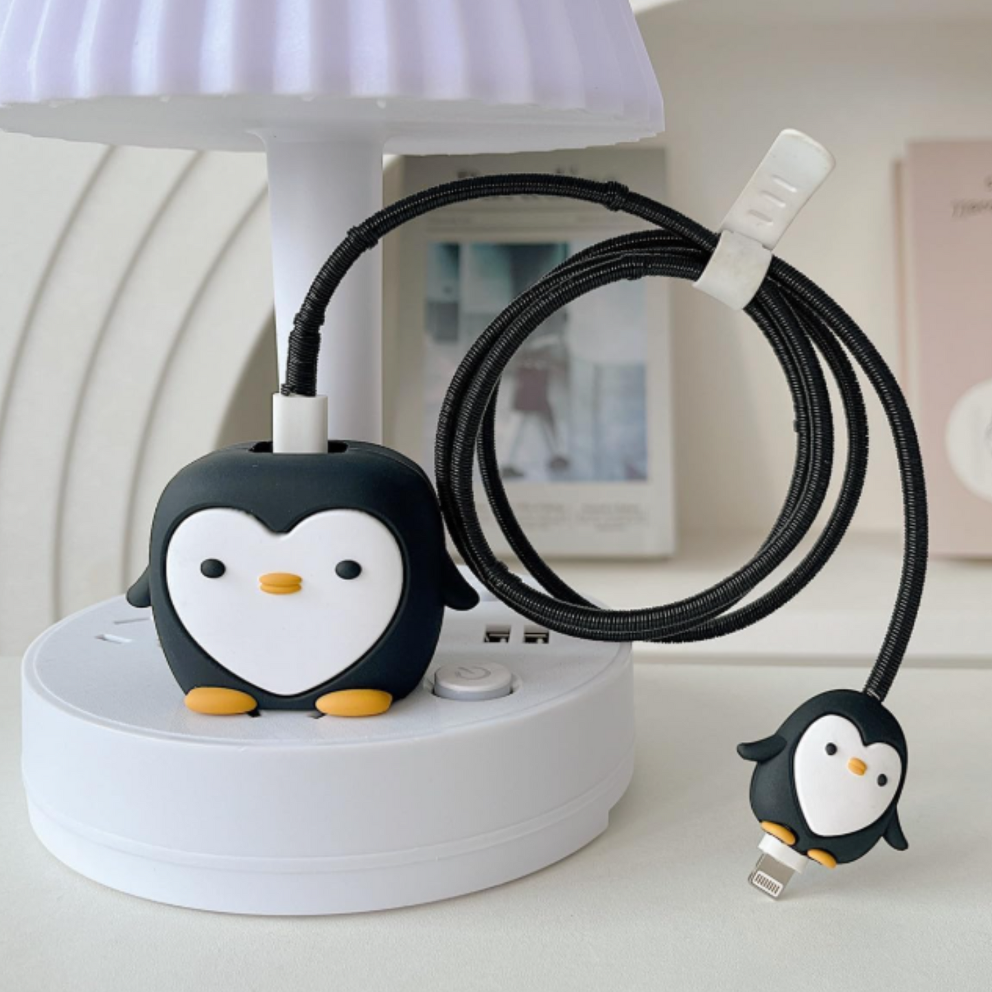 Black Penguin Charger Case & Cable Protector for iPhone