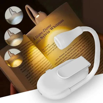 Rechargeable Clip-On Book Light – USB, 3 Colors, Dimmable
