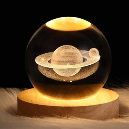 3D Saturn Crystal Ball Night Lamp,Creative Engraved Crystal Ball Night Light