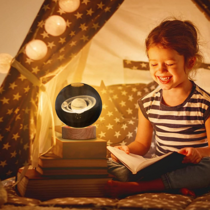 3D Saturn Crystal Ball Night Lamp,Creative Engraved Crystal Ball Night Light