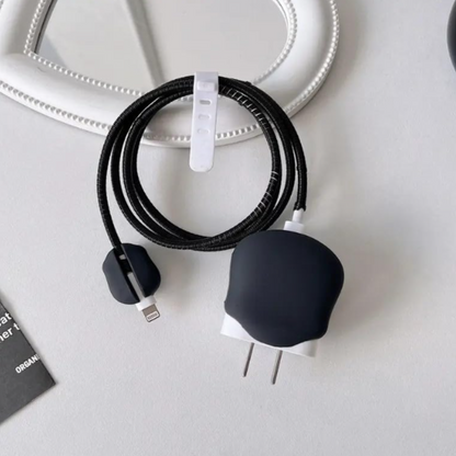 Skull-Black Cable Protector & Charger Cover Set for iPhone