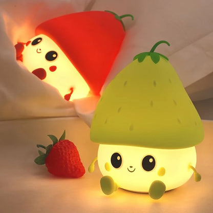 Strawberry LED Night Light – USB Rechargeable Silicone Lamp