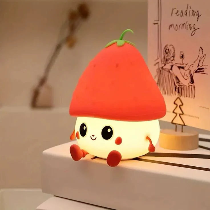 Strawberry LED Night Light – USB Rechargeable Silicone Lamp