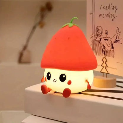 Strawberry LED Night Light – USB Rechargeable Silicone Lamp