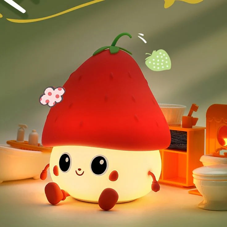 Strawberry LED Night Light – USB Rechargeable Silicone Lamp
